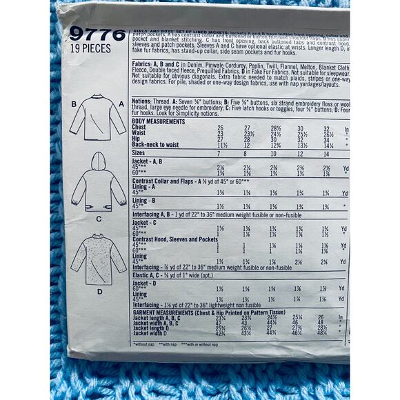 Simplicity 9776 Kids jacket pattern size 7 8 9 - Picture 4 of 5